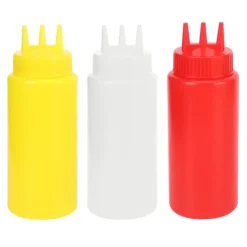 Saucekander>3 stk. 3-huls klemmeflaske med låg til salatdressing, saucer, ketchup