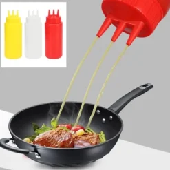 Saucekander>3 stk. 3-huls klemmeflaske med låg til salatdressing, saucer, ketchup