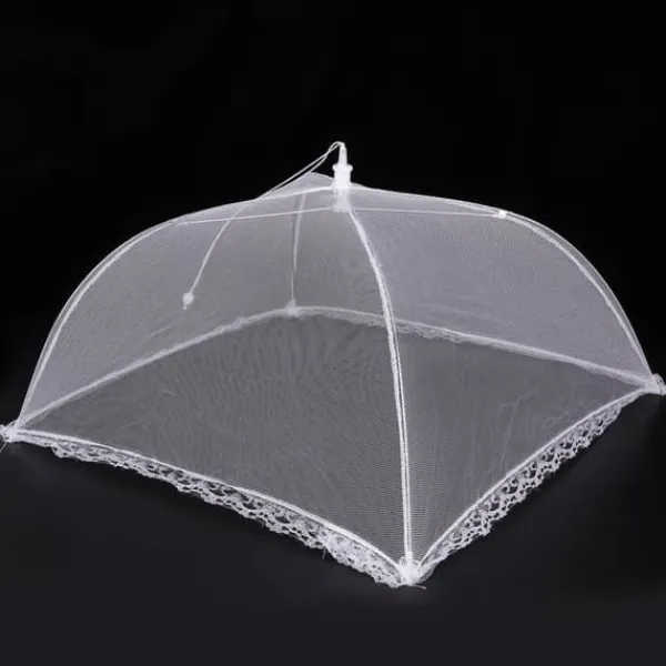 2 stk. husholdningsmadparaply foldbar madopbevaring netovertræk telt køkkentilbehør netkant hvid 43x43cm Best