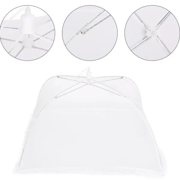 2 stk. husholdningsmadparaply foldbar madopbevaring netovertræk telt køkkentilbehør netkant hvid 43x43cm Best
