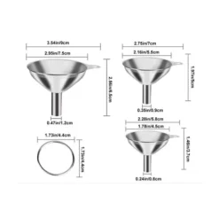 3 stk. køkkentragtsæt i rustfrit stål - lille, mellem, stor til æteriske olier, krydderier, parfume, pulver, flasker og kolbe med drypsikring Best