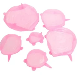 6 stk. låg til madforsegling, udvideligt, genanvendeligt, grøntsags- og frugtforsegling til køkkenbrug, lyserød