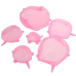 6 stk. låg til madforsegling, udvideligt, genanvendeligt, grøntsags- og frugtforsegling til køkkenbrug, lyserød
