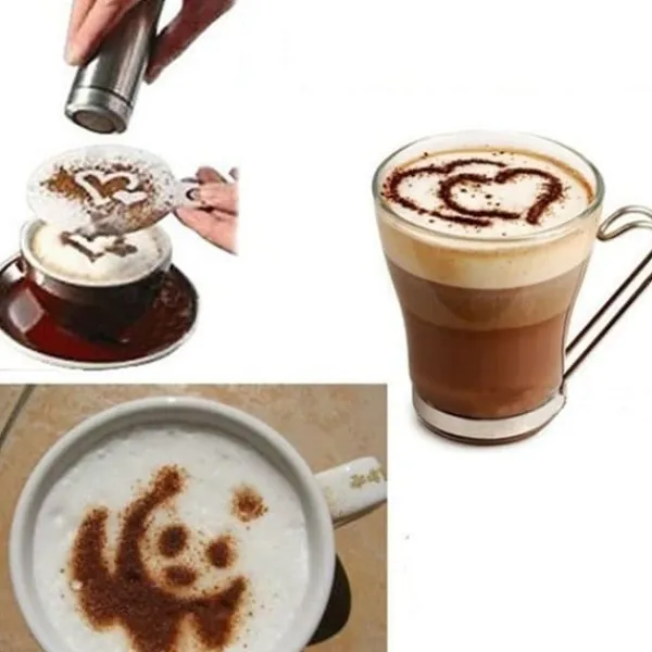 Mad- & Drikkeskabeloner>16 stk. plastik cappuccino kaffe skum spray skabelon skabeloner gør-det-selv dekoration kaffe trykform