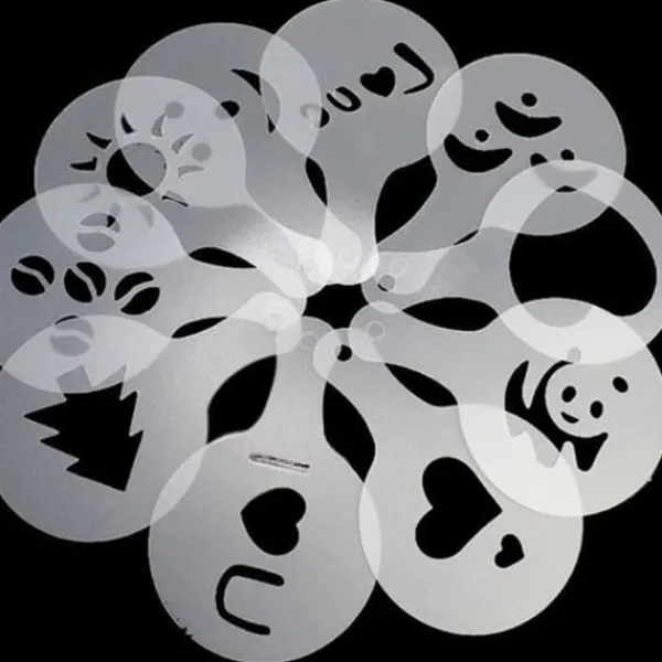 Mad- & Drikkeskabeloner>16 stk. plastik cappuccino kaffe skum spray skabelon skabeloner gør-det-selv dekoration kaffe trykform