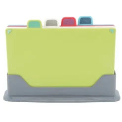 Skærebrætter>4 stk plastskærebrætsæt med opbevaringsstativ 4 farve skridsikkert skærebræt til forskellige madtyper