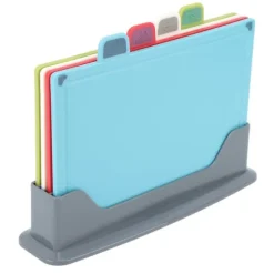 Skærebrætter>4 stk plastskærebrætsæt med opbevaringsstativ 4 farve skridsikkert skærebræt til forskellige madtyper