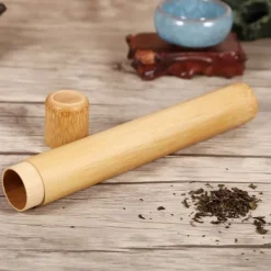 1 stk. rund bærbar håndlavet opbevaringsboks til te af naturlig bambus (2,5 x 23 cm) Clearance