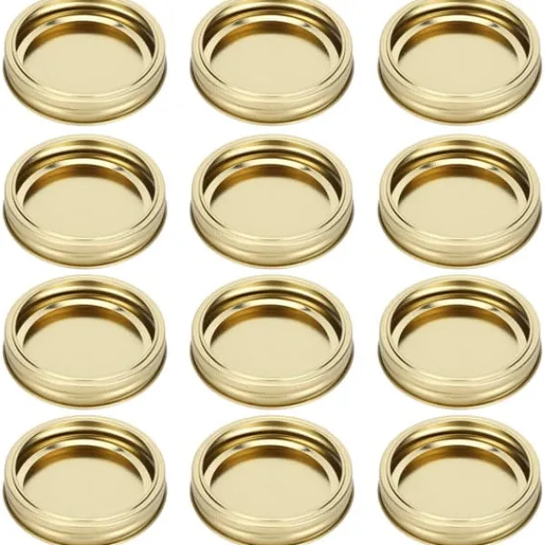 12 stk. rustfri stål delte låg til glas, runde, lækagesikre forseglinger, køkkenudstyr (XH00179 guld) Clearance