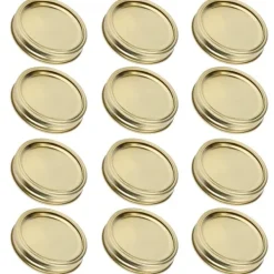 12 stk. rustfri stål delte låg til glas, runde, lækagesikre forseglinger, køkkenudstyr (XH00179 guld) Clearance