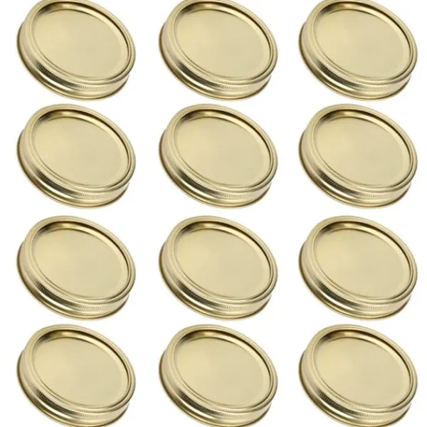 12 stk. rustfri stål delte låg til glas, runde, lækagesikre forseglinger, køkkenudstyr (XH00179 guld) Clearance