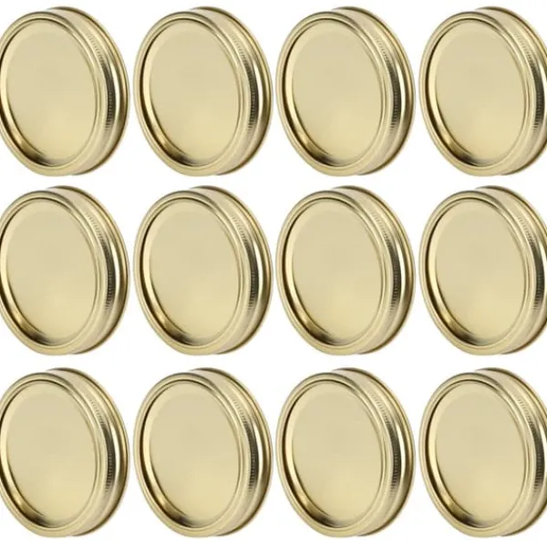 12 stk. rustfri stål delte låg til glas, runde, lækagesikre forseglinger, køkkenudstyr (XH00179 guld) Clearance