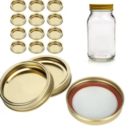 12 stk. rustfri stål delte låg til glas, runde, lækagesikre forseglinger, køkkenudstyr (XH00179 guld) Clearance