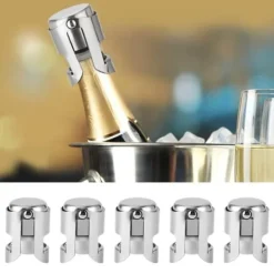 5 stk. rustfrit stål champagneprop vin drikkeflaskepropforsegler til brug i hjemmebarer Clearance