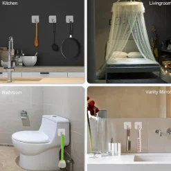 9 stk stærke klæbekroge, selvklæbende vægkroge til ophængning af nøgler, håndklæder, frakker, skadefri vægbeslag til badeværelse, køkken Sale