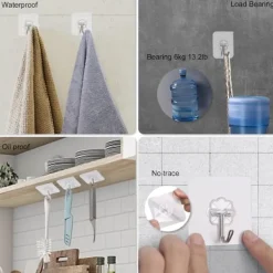 9 stk stærke klæbekroge, selvklæbende vægkroge til ophængning af nøgler, håndklæder, frakker, skadefri vægbeslag til badeværelse, køkken Sale