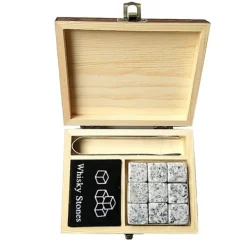 9 STK Whisky Sten Sæt Trækasse Kølesten Genanvendelige isterninger Hot