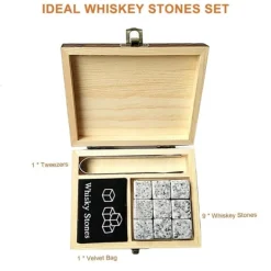 9 STK Whisky Sten Sæt Trækasse Kølesten Genanvendelige isterninger Hot