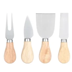 4 stk./sæt rustfri stål osteknive træhåndtag osteskærerkniv skæresæt køkkenværktøj Online