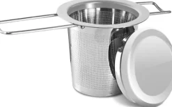 Tefiltre>1 tesi i rustfrit stål med foldbare dobbelthåndtag og låg, kan hænges på tekander, kopper, krus, til brygning af løs te og kaffe