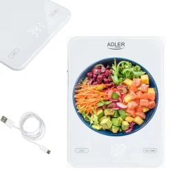 Adler AD 3177w Køkkenvægt 10 kg, USB-opladning, hvid Clearance