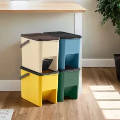 Affaldsbeholdersæt på 4 – 20 liter – gul, blå, beige, grøn Hot