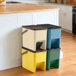 Affaldsbeholdersæt på 4 – 20 liter – gul, blå, beige, grøn Hot