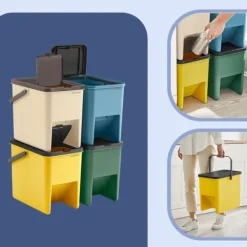 Affaldsbeholdersæt på 4 – 20 liter – gul, blå, beige, grøn Hot