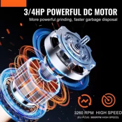 Affaldskværne>Affaldsbortskaffelse 3/4 HK, kontinuerlig madaffaldshåndtering, 3600 RPM, 3-bolts installation, effektiv og holdbar.