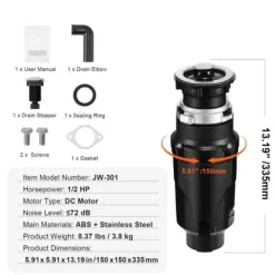 Affaldsbortskaffelse 1/2 HK, Kontinuerlig madaffaldsafvisning, 3820 RPM, EZ Connect, effektiv og nem installation. Discount