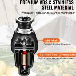 Affaldsbortskaffelse 3/4 HP, Kontinuerlig madaffaldsdispenser, 3930 RPM, EZ Connect, kraftfuld, effektiv og nem installation Discount