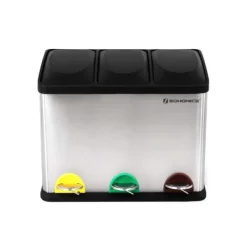 Affaldssorteringsspande>Affaldsspand – Pedalspand med 3 rum – Sølv/Sort