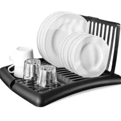 Opvaskestativer & Tørrestativer>Afløbsbakke til service, tallerkener, kopper, bestik, køkkenskab, sort