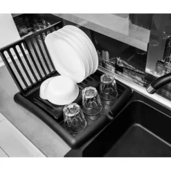 Opvaskestativer & Tørrestativer>Afløbsbakke til service, tallerkener, kopper, bestik, køkkenskab, sort