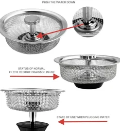 Afløbssi - si med prop og håndtag til vask rustfrit stål Sølv 1-pack Clearance