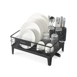 Opvaskestativer & Tørrestativer>Aftapningsstativ med drypbakke og bestikholder - Stål - Blæk sort