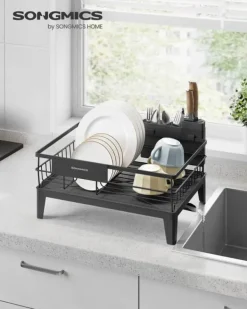 Opvaskestativer & Tørrestativer>Aftapningsstativ med drypbakke og bestikholder - Stål - Blæk sort