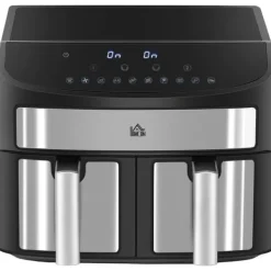 Airfryer 8 L med dobbeltkammer, 2400 W, 10 programmer, touchscreen, opskrifter, sort