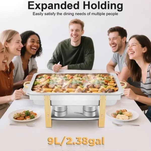 Alt-i-én Buffet Chafing Dish - Madvarmer - Rustfrit Stål - Låg - Justerbar Varmekontrol - Sort New