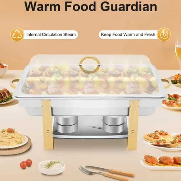 Alt-i-én Buffet Chafing Dish - Madvarmer - Rustfrit Stål - Låg - Justerbar Varmekontrol - Sort New