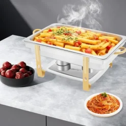 Alt-i-én Buffet Chafing Dish - Madvarmer - Rustfrit Stål - Låg - Justerbar Varmekontrol - Sort New