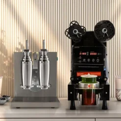 Automatisk Boba Cup Sealer 500W & Bubble Tea Shaker GRATIS filmæske 500-650 kopper i timen Plastpapir 90/95 mm Diameter rustfrit stål Sale