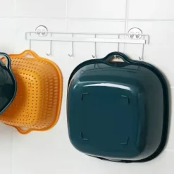 Avloppskorg dubbellager sidohandtag PP Snabbtömning Förtjockad tvättkorg för kök gul och blå Best