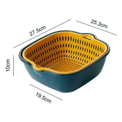 Avloppskorg dubbellager sidohandtag PP Snabbtömning Förtjockad tvättkorg för kök gul och blå Best