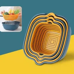 Avloppskorg dubbellager sidohandtag PP Snabbtömning Förtjockad tvättkorg för kök gul och blå Best