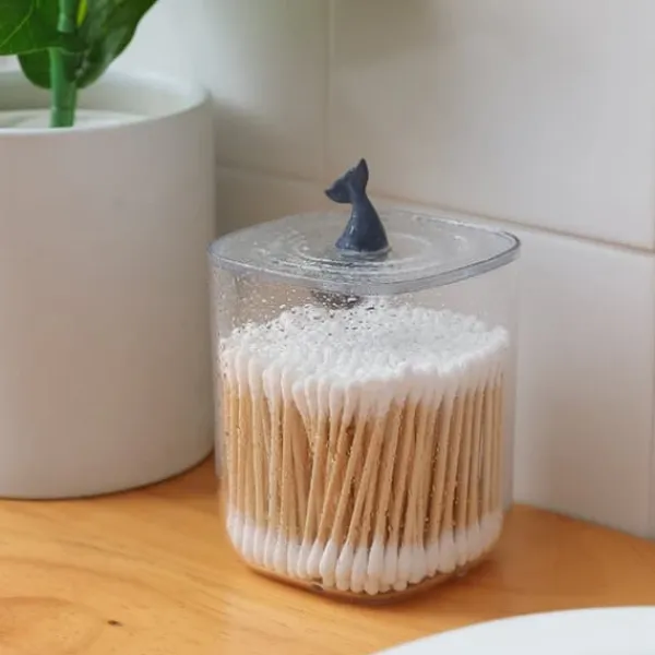 Tefiltre>Badrumsbehållare Multifunktionstransparenta bomullspinnar Förvaringsbehållare med lock för hemval