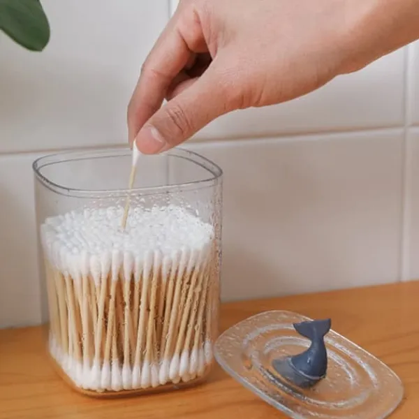 Tefiltre>Badrumsbehållare Multifunktionstransparenta bomullspinnar Förvaringsbehållare med lock för hemval