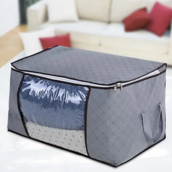 Opbevaringsposer Til Hjemmet>bambus opbevaringstaske i kulfiber med lynlås, stor, holdbar, foldbar, til tøj/quilt