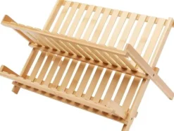 Opvaskestativer & Tørrestativer>Bambus opvaskestativ, to niveauer, foldbart, træ
