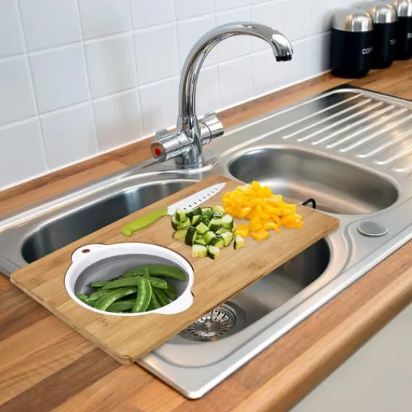 Skærebrætter>Bambus skærebræt med foldbar si 49,5x28 cm